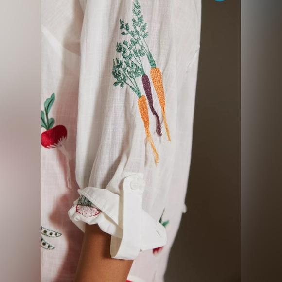 Maeve Rare Veggie Embroidered Button Down Shirt Size 2 - Picture 5 of 13